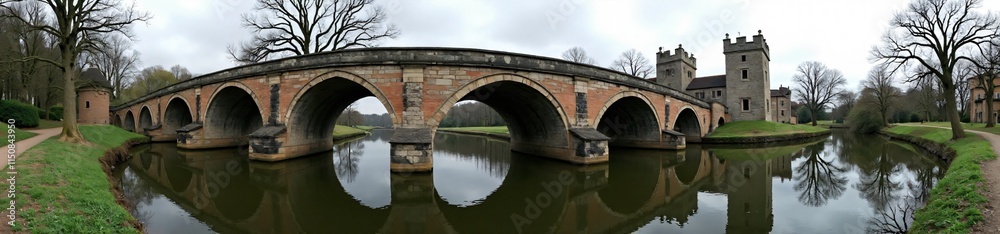 360 degree photo, Historic Stone Bridge Over a River, A 360-degree view 360 degree photo, Historic Stone Bridge Over a River, A 360-degree view