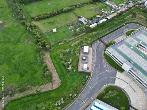 Tilbury City Centre and Docks on River Thames, borough of Thurrock, Essex, England, United Kingdom. Aerial View Was Captured with Drone's Camera on April 20th, 2024 photo