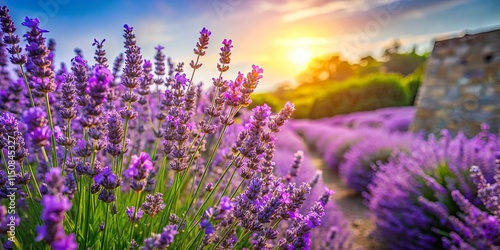 Wallpaper Mural A field of purple lavender blossoms bathed in the golden glow of a setting sun, creating a scene of vibrant beauty and tranquility. Torontodigital.ca