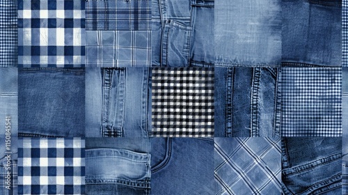 Blue Denim Patchwork Background photo