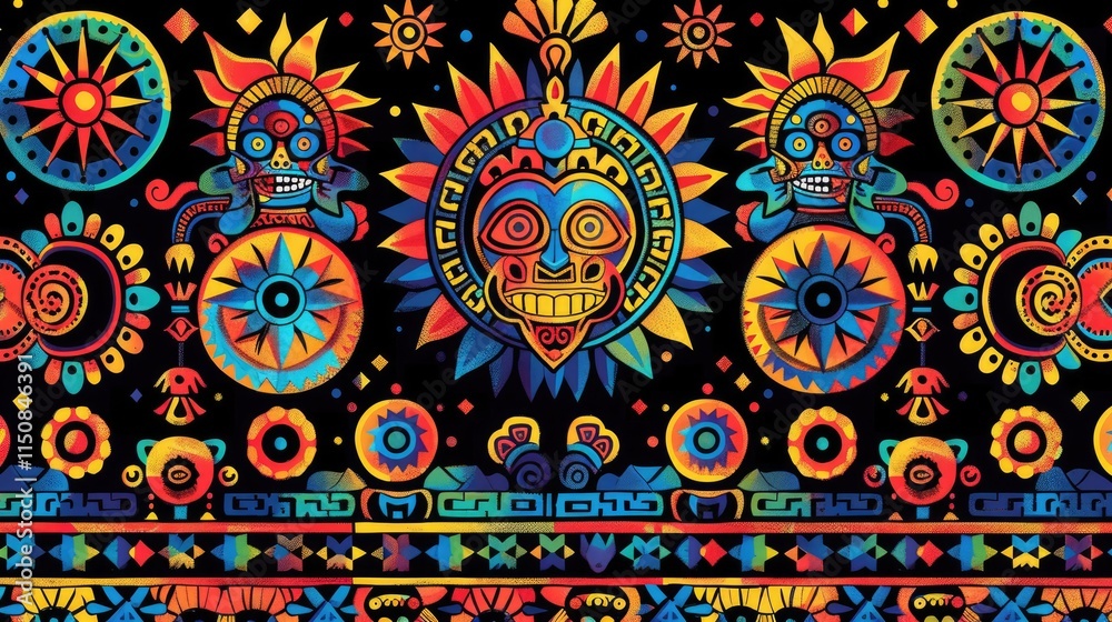 Fototapeta premium Vibrant Aztec Inspired Pattern with Geometric Designs