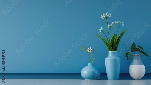 Wallpaper Mural Minimalist Blue and White Floral Arrangement Torontodigital.ca