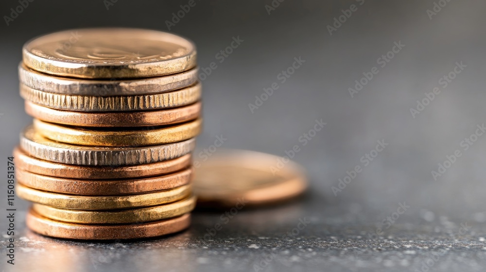Stack of various coins, close-up on dark background Stack of various coins, close-up on dark background