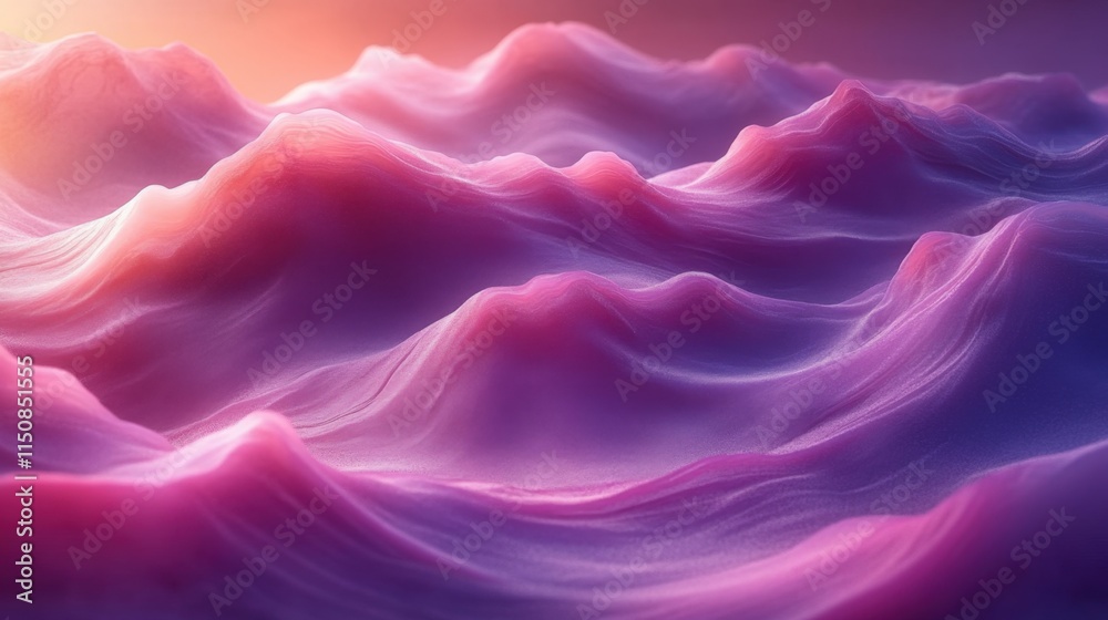 Obraz premium Abstract pink and purple undulating landscape at sunset.