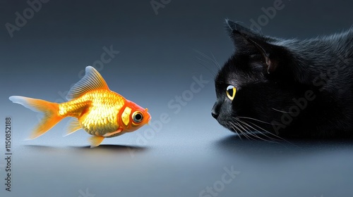 Perilous Encounter: Goldfish Threatened by Sneaky Black Cat