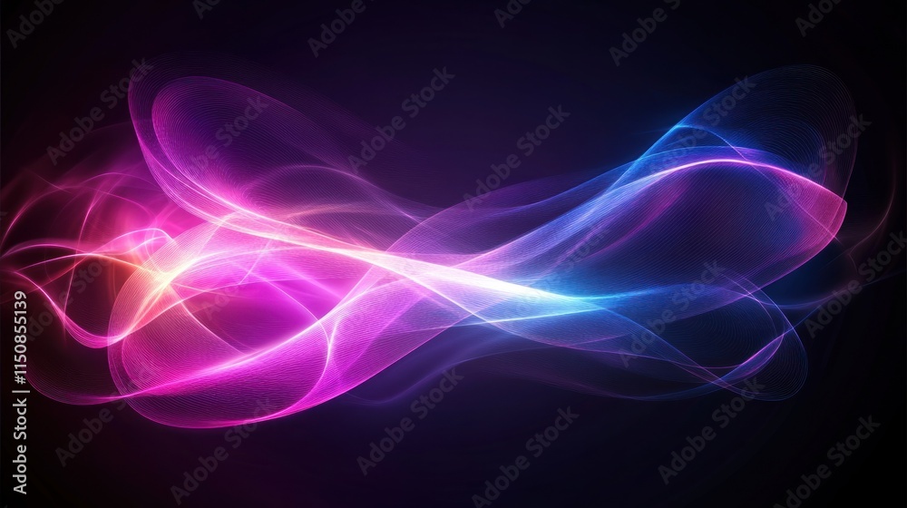 Abstract glowing pink and blue wave on dark background. Abstract glowing pink and blue wave on dark background.