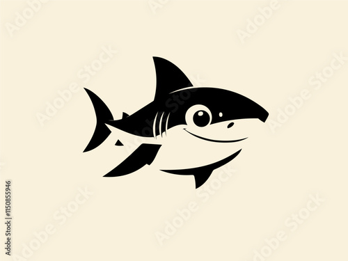 Shark Simple Vector Retro Cartoon Black and White