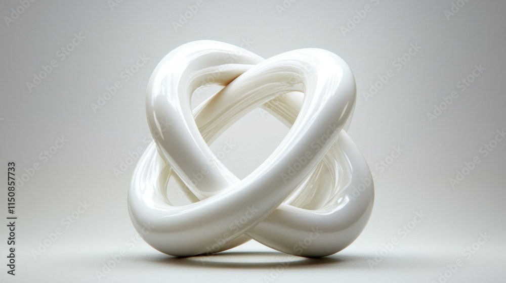 Fototapeta premium Abstract white 3D rendered sculpture, smooth, glossy, intertwined loops, knot.