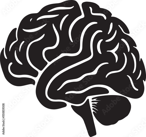 Human brain silhouette vector illustration with white background, brain icon