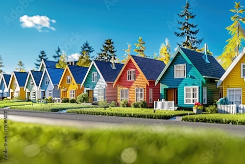 Idyllic Countryside Village with Colorful and Vibrant Houses in Spring or Summer