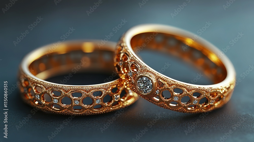 Two Elegant Gold Rings With Diamond Accents Two Elegant Gold Rings With Diamond Accents