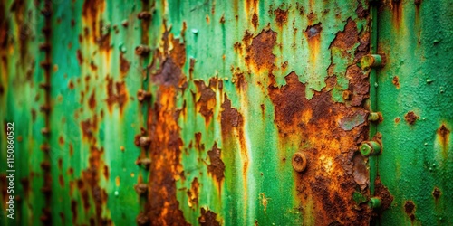 Aged iron's rusty green texture, low-light industrial grunge. Brown rust dominates this aged metal background. photo