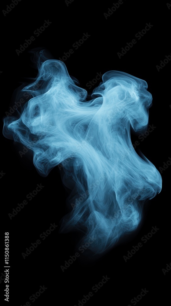 Fototapeta premium Ethereal Blue Flame Swirls on Black Background in Slow Motion for Abstract Design and Creative Projects