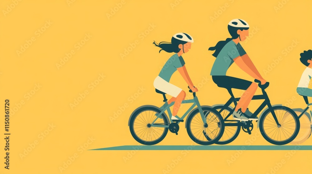 Fototapeta premium Family cycling adventure! A fun, healthy activity for all ages.