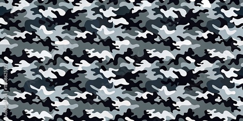 Black & White Camo Seamless Pattern: Abstract Military Hunting Background