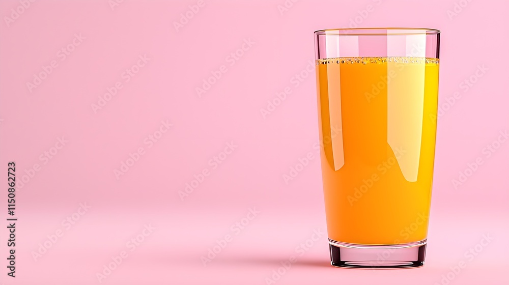 Fresh Orange Juice in a Clear Glass on a Soft Pink Background Fresh Orange Juice in a Clear Glass on a Soft Pink Background