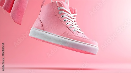 Stylish Pink High-Top Sneakers on a Soft Pink Background photo