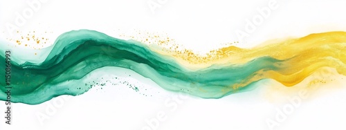 Mesmerizing Abstract Green and Gold Acrylic Brushstrokes on White Background