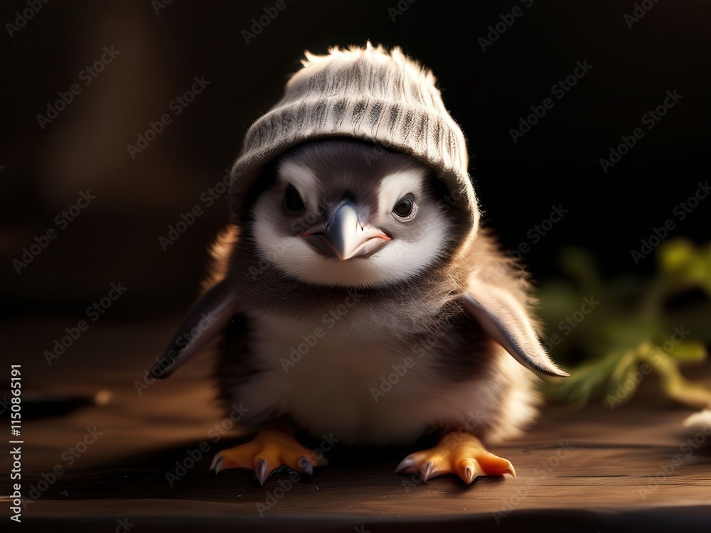 the AI Image Generator, Baby Penguin Wearing A Knitted Hat in Soft Warm the AI Image Generator, Baby Penguin Wearing A Knitted Hat in Soft Warm