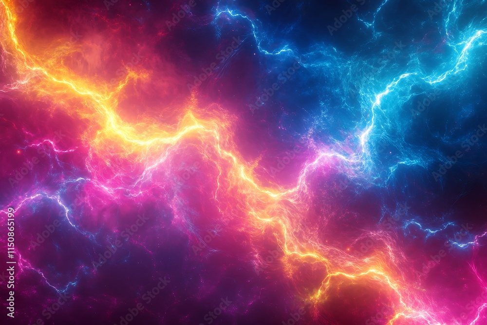 Clash of Elements: Fiery Orange and Electric Blue Lightning Abstract Art Clash of Elements: Fiery Orange and Electric Blue Lightning Abstract Art