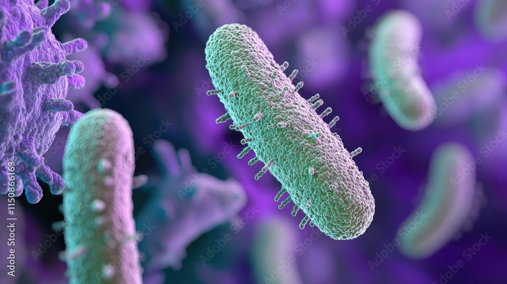 Naklejka premium Lyme disease idea. Colorful microscopic bacteria showcasing cellular structures and environments.