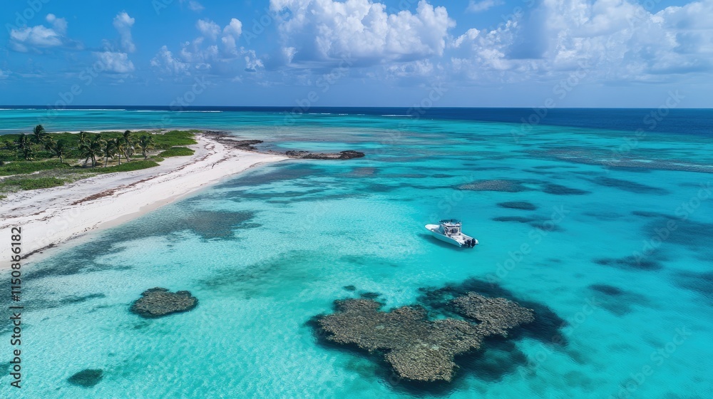 Aerial View of Tropical Beach with Clear Water and Coral Reefs Aerial View of Tropical Beach with Clear Water and Coral Reefs