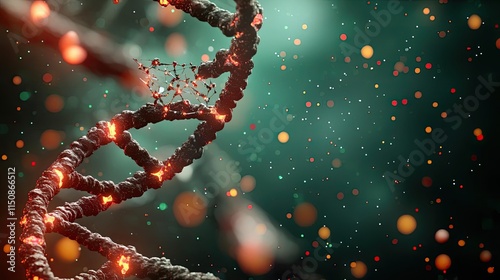 Depression disease concept. Abstract visualization of DNA structure with glowing details and colorful background. photo