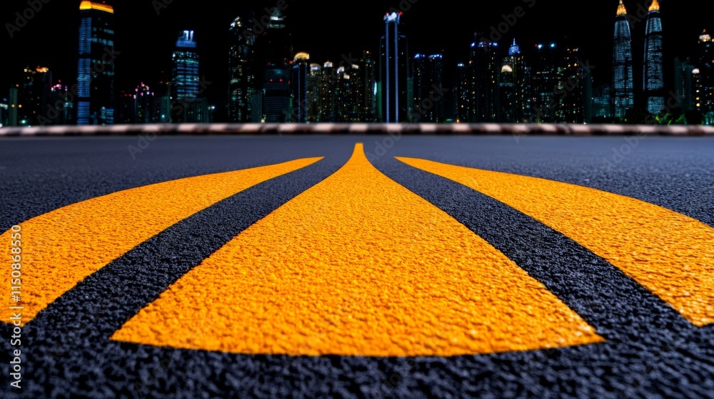 Fototapeta premium Asphalt Road Leading to City at Night 