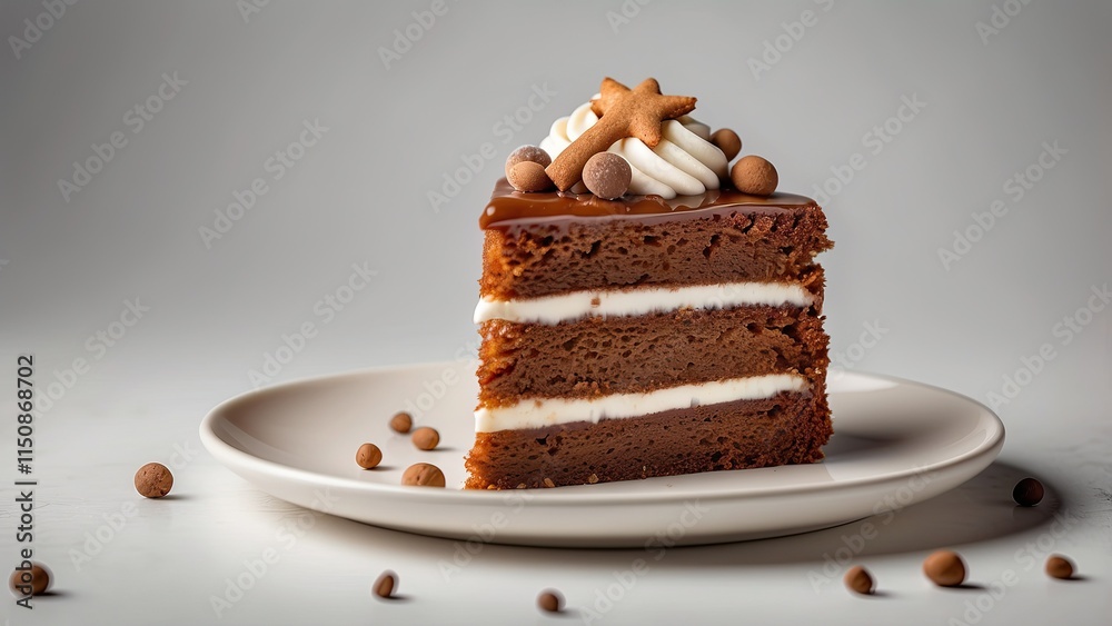 A mouthwatering piece of Christmas gingerbread cake set against a clear backdrop A mouthwatering piece of Christmas gingerbread cake set against a clear backdrop