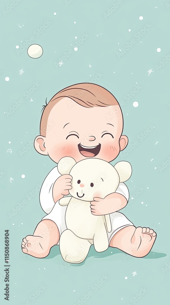 Happy Baby Hugging a Soft White Teddy Bear Happy Baby Hugging a Soft White Teddy Bear