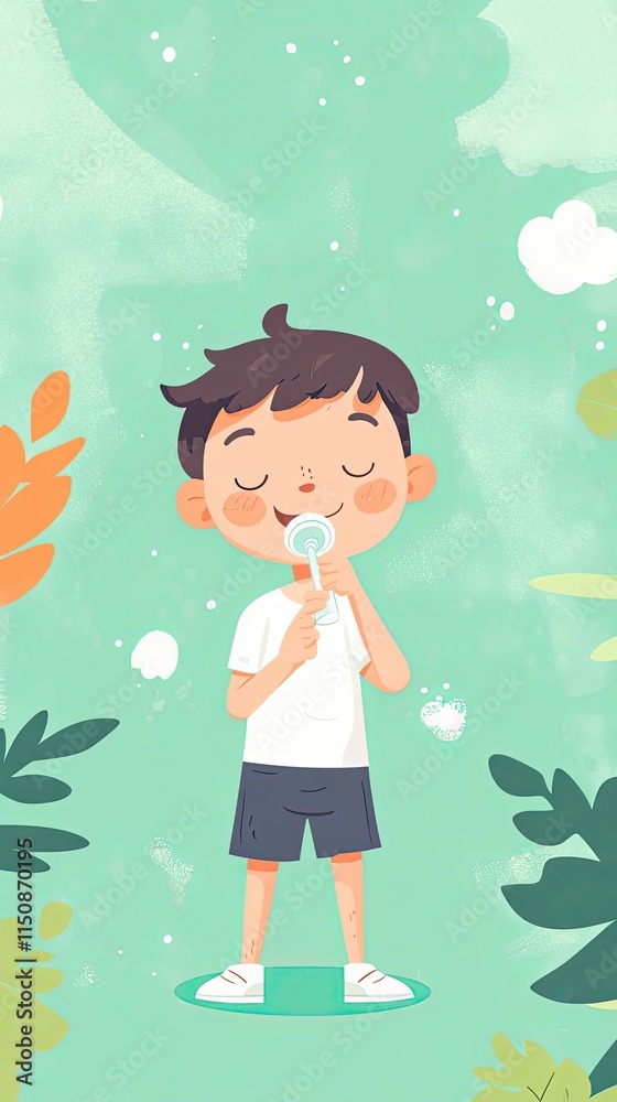 Young Boy Blowing Bubbles Outdoors On A Sunny Day Young Boy Blowing Bubbles Outdoors On A Sunny Day