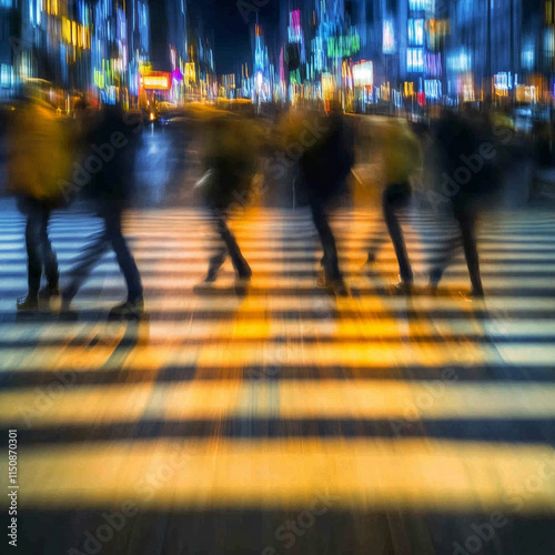 Wallpaper Mural Abstract motion blurred of people walking cross the street on zebra crossing at night for background. Torontodigital.ca