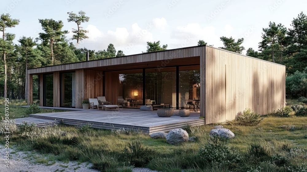 Modern Wooden Cabin in a Pine Forest: Architectural Design Visualization Modern Wooden Cabin in a Pine Forest: Architectural Design Visualization
