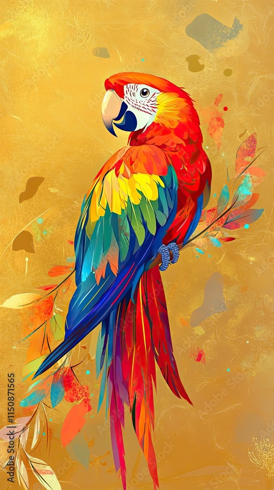 Obraz premium Scarlet Macaw Perched on Branch Artistic Rendering