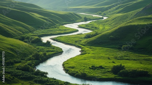 Serene River Winding Through Verdant Valley