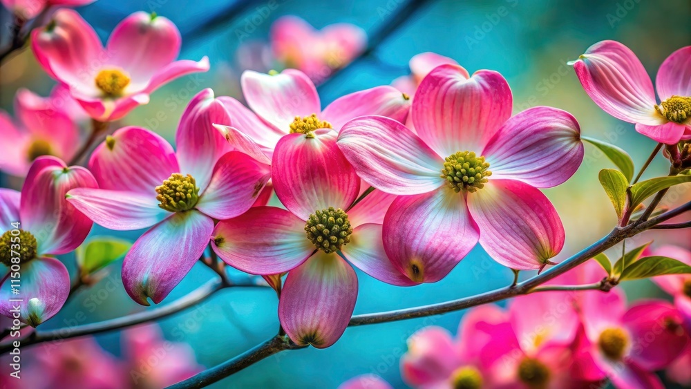 Intricate line art captures a flowering dogwood branch's delicate details in a macro close-up. Intricate line art captures a flowering dogwood branch's delicate details in a macro close-up.