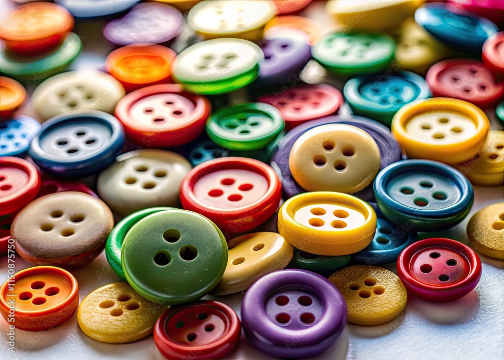 Macro close-up of sewing buttons, detailed texture showcased against a stark white backdrop in low light. Macro close-up of sewing buttons, detailed texture showcased against a stark white backdrop in low light.