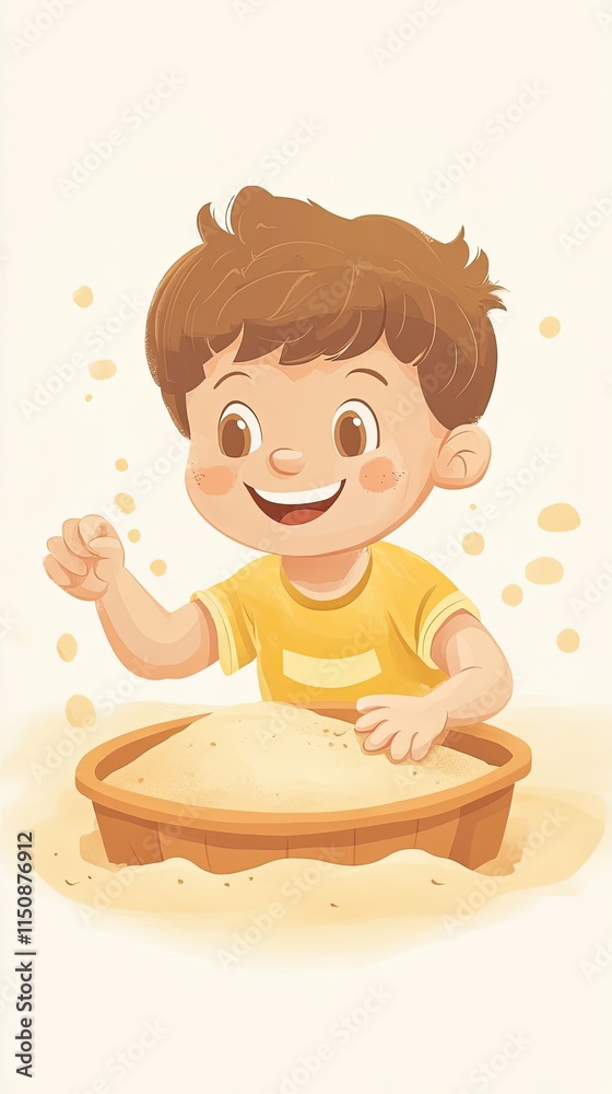 Happy Boy Playing Joyfully In Sandpit Happy Boy Playing Joyfully In Sandpit