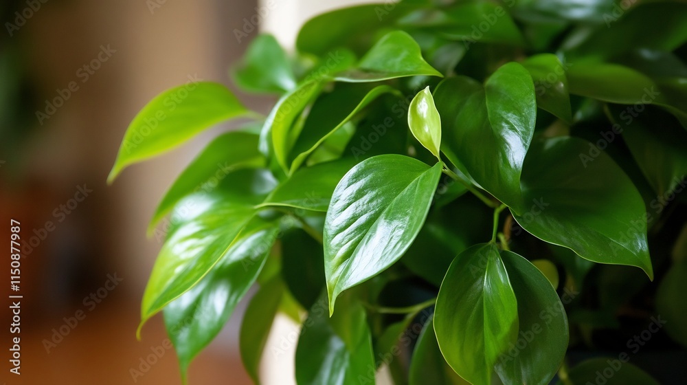 Lush Green Indoor Plant: Vibrant Foliage Close-Up Lush Green Indoor Plant: Vibrant Foliage Close-Up