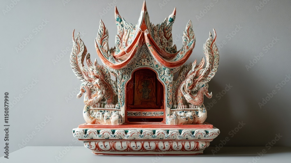 Obraz premium Intricately Decorated Thai Spirit House with Mythical Creatures