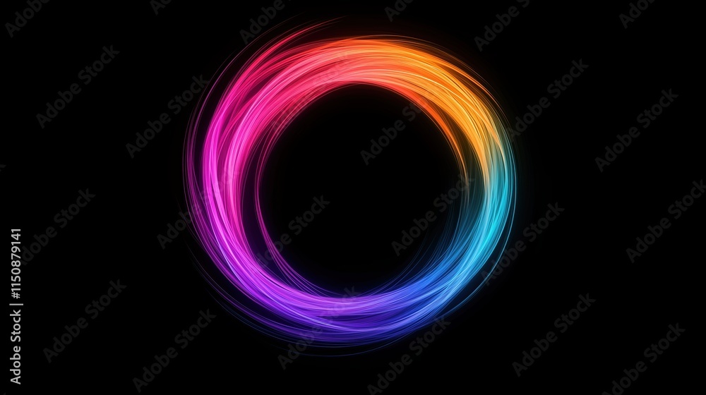 Colorful Neon Circle Frame with Vibrant Gradient on Black Background for Modern Design and Creative Visual Projects Colorful Neon Circle Frame with Vibrant Gradient on Black Background for Modern Design and Creative Visual Projects
