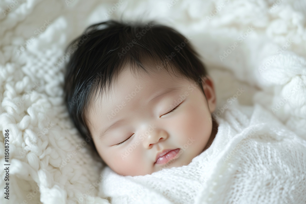 Close-Up of Peaceful Baby Sleeping on White Blanket Close-Up of Peaceful Baby Sleeping on White Blanket