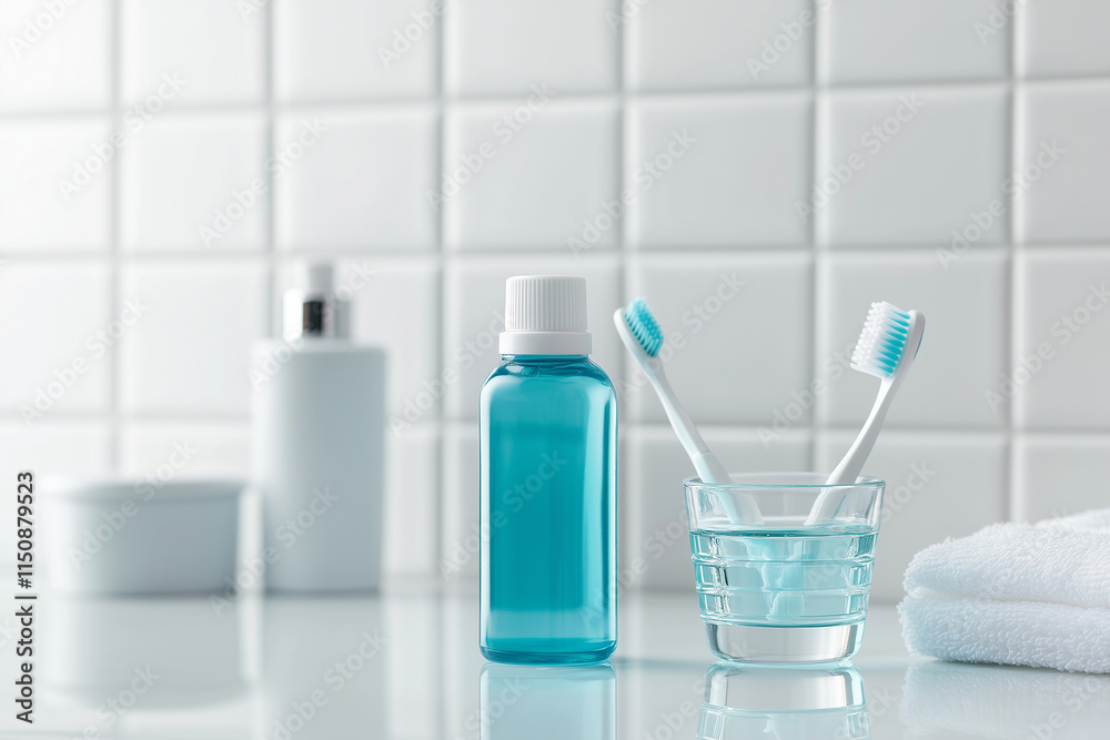 An Array of Bathroom Hygiene Products on White Counter An Array of Bathroom Hygiene Products on White Counter