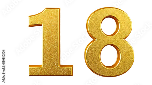 Golden number 18 with textured surface