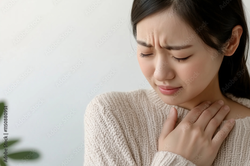Woman Experiencing Sore Throat Due to Cold Woman Experiencing Sore Throat Due to Cold