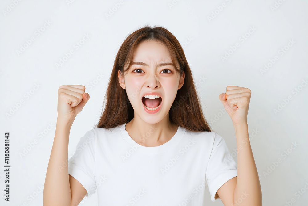 Frustrated Woman Expressing Anger with Clenched Fists Frustrated Woman Expressing Anger with Clenched Fists