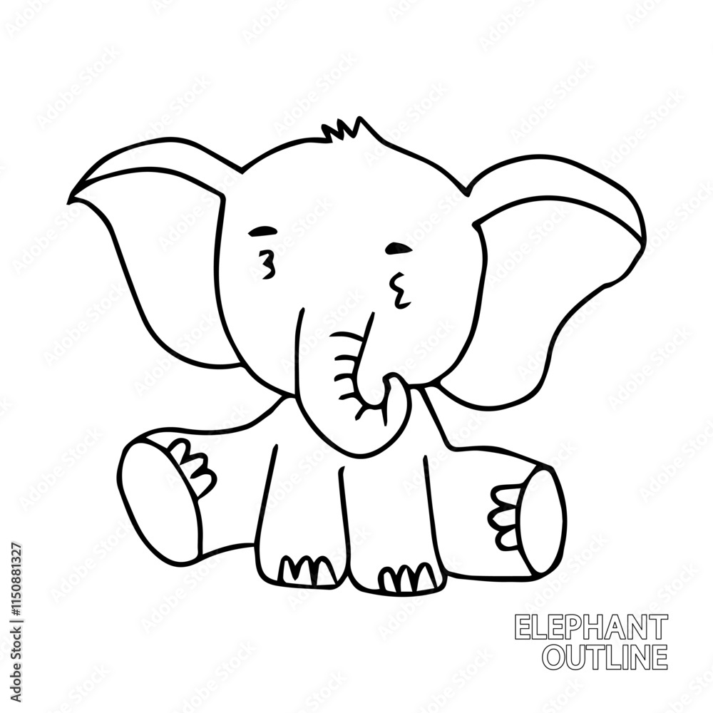 Naklejka premium handrawing baby elephant cartoon isolated on white background. animal coloring book