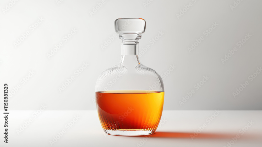 A curved, frosted glass bottle with radiant orange liquid, elegant chrome-plated cap A curved, frosted glass bottle with radiant orange liquid, elegant chrome-plated cap