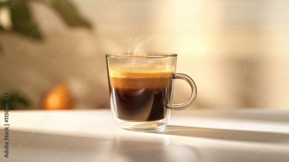Aromatic Espresso in a Glass Mug on a Sunny Morning Aromatic Espresso in a Glass Mug on a Sunny Morning