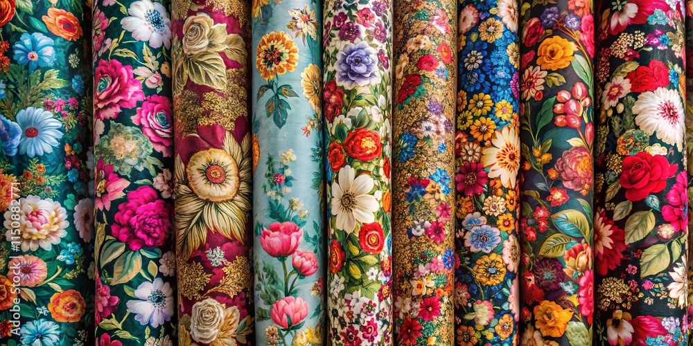Vibrant Floral Fabric Rolls Showcase a Stunning Array of Colorful Botanical Prints for Textile Design Inspiration Vibrant Floral Fabric Rolls Showcase a Stunning Array of Colorful Botanical Prints for Textile Design Inspiration